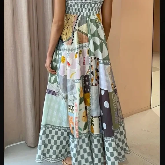 NEW Sleeveless Spaghetti Strap Maxi Dress Vibrant Color Block Print Summer - Picture 4 of 4